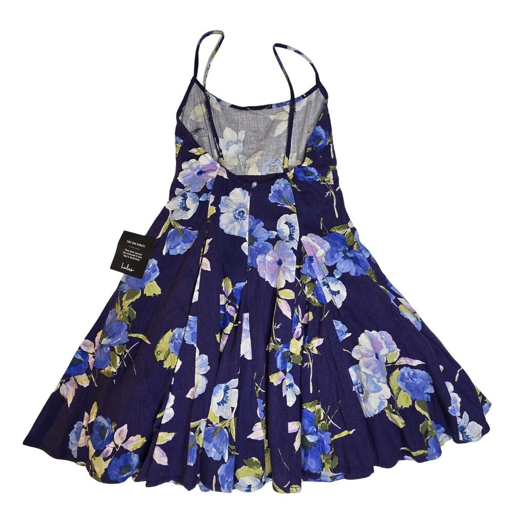 Lulus Mini Dress Womens XS Blue Floral Linen Blend Fit Flare Cottagecore NWT - Picture 5 of 16